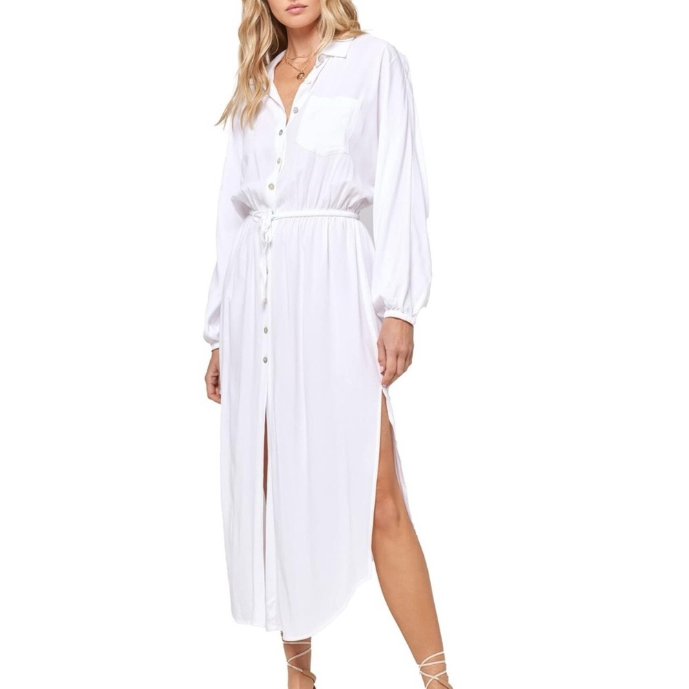 White Button-Down Midi Dress